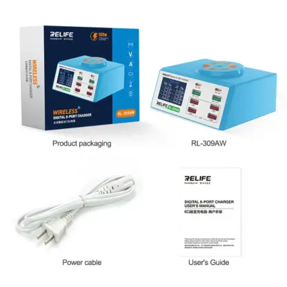 RELIFE RL-309AW-cargador USB Dual QC3.0, dispositivo con pantalla LCD, 8 puertos, para teléfonos móviles, tabletas, portátiles, herramientas inteligentes de carga rápida